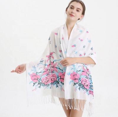 China Tassel Customized Design Women Cotton Twill Affordable Luxury Tassel Printed Scarf for sale