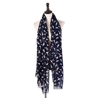 China New Styles Polyester Satin Gold Checked Malaysian Scarf Flower And Bird Print Autumn Winter Fashionable Warm And Cozy Scarves for sale