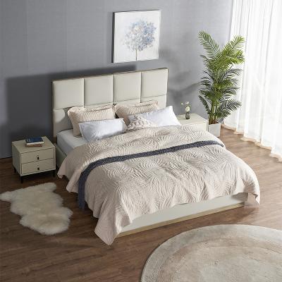 China Modern Customized Luxury Customized Solid Wood White Leather Bedroom Furniture Bed Backrest One Stop Furniture for sale