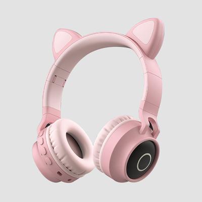 China Fast Charge 2023 Macaron Over Head Cat Ear Children Headphone Fm Tf Card Kids Headset Cat Shaped Led Colour Changing Bt Wireless Headphone for sale