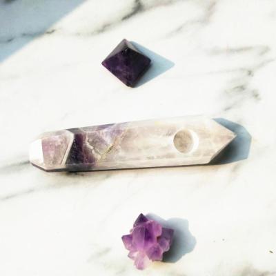 China China people open natural crystal weed pipe dreamy crystal therapy amethyst pipes for feng shui decoration for sale