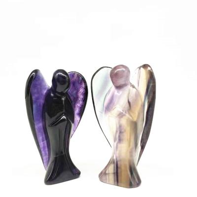 China China Wholesale Natural Rainbow Fluorite Crystal Angel Carved Crystal Angel For Gift for sale