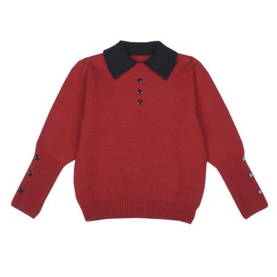 China Custom Knitwear Sweater Long Sleeve Tops Polo Neck Sweater Cotton Knitted Jumper For Girls Kids for sale