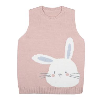 China Warm Casual Custom Knitwear For Sweater Vest Pink Rabbit Jacquard For Girls Spring for sale