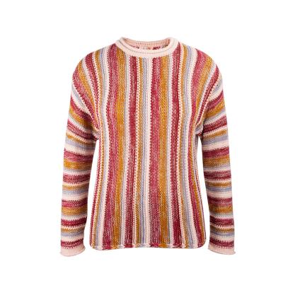 China New Breathable 2021 Spring/Summer College Style O-Neck Casual Drop Shoulder Long Sleeve Color Striped Women's Sweater for sale