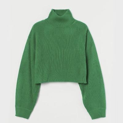 China Warm Custom Cashmere Knitted Knitwear High Street Style Green Turtle Neck Sweater Top Pullover For Women for sale