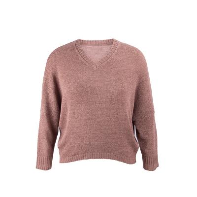 China Breathable Women's Casual V-neck Knit Pullover Knitted Band Yarn Sweater for sale