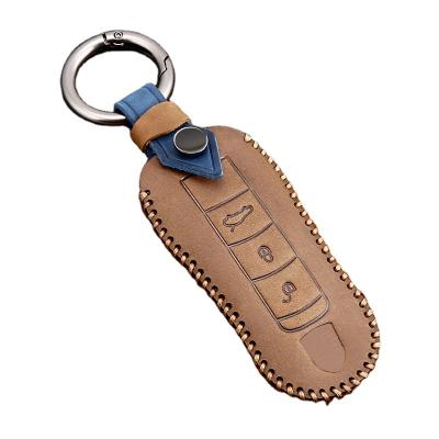 China Wholesale High Quality Environmentally Friendly Soft Crazy Leather Full Cover Car Key Chain Protector Holder For Porsche for sale