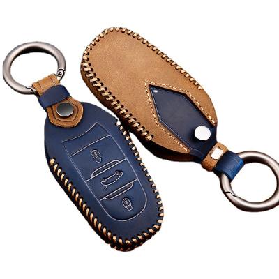 China High Quality Hot Selling Environmentally Friendly Full Horse Leather Car Key Case Holder Soft Crazy Cover Device For Peugeot for sale