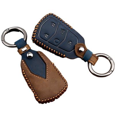 China Crazy Car High Quality Environment-Friendly Full Leather Vintage Horse Style Key Case Holder Remote Key Chain Cover For Cadillac for sale