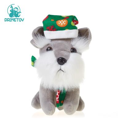 China Wholesale Custom Lifelike Cute Schnauzer Doll Gift Stuffed Plush Toy With Christmas Hat for sale