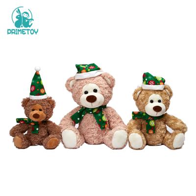 China Custom Stuffed Teddy Bear Giant Stuffed Plush Toy Red Brown Christmas Kids Gift New Hat Scarf for sale