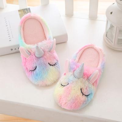 China Unicorn Design Kids House Animal Plush Slippers Light Slipper Rainbow Color Slippers for sale