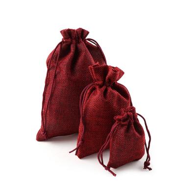 China Eco-friendly Wholesale Custom Printed Colorful Gift Burlap Pouch Jute Drawstring Bag for sale