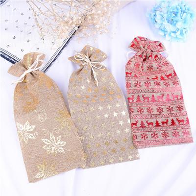 China Cheap Recyclable Burlap Drawstring Bottle Covers Weddings Party Jute Wine Bag for sale