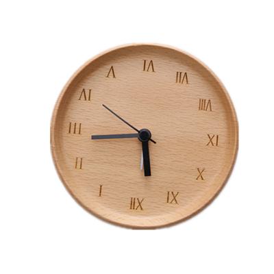 China China Round Beech Wooden Desk Clock With Frameless Greek Numerals Wooden Clock Inscribed for sale