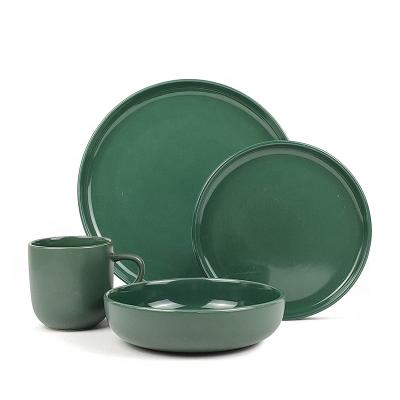 China Best Viable Nordic Green 16pcs 2tone Matte And Glossy Dinnerset Ceramic Dish With Custom Logo for sale