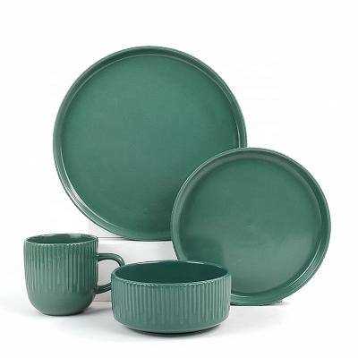 China Sustainable Wholesale Luxury Ceramic Stoneware Embossed Ceramic Dinner Set Dinnerware Set for sale