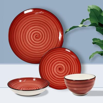 China Sustainable Wholesale 16pcs Colorful Kitchen Dishes Earthenware Restaurant Tableware for sale