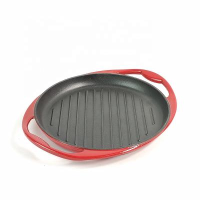 China Amazon Sustainable 10 Inch Multifunctional Double Handles Colored Enamel Cast Iron Grill Pan for sale