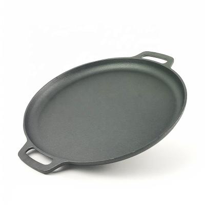 China Stocked Vegetable Oil Cast Iron Pizza Stone Pan With 2 Handle 13.5 Inch Handmade Wholesale for sale