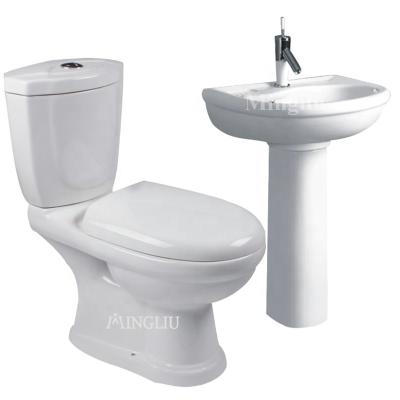 China Africa Market Double-Flow Washdown Two Piece Ceramic WC WC Toilet Pieces With Pedestal Wash Basin for sale