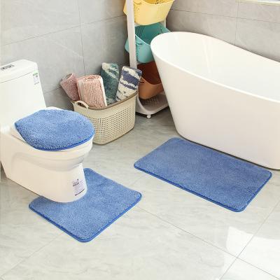 China Viable Custom Modern Pure Color Flannel Non-Slip Foot Mat Absorbent Bathroom Bath Mat Three-Piece Printing Toilet Sets for sale