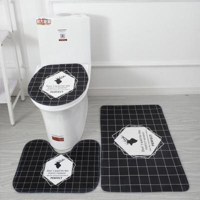 China Various Sustainable Modern Custom Flannel 3d Pattern Printed Toilet Three Piece Non-Slip Foot Mat Absorbent Bathroom Bath Mat Sets for sale