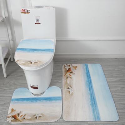 China Durable Modern Custom Flannel 3d Beach Toilet Animal Print Three-piece Non-slip Foot Mat Absorbent Bathroom Bath Mat Sets for sale