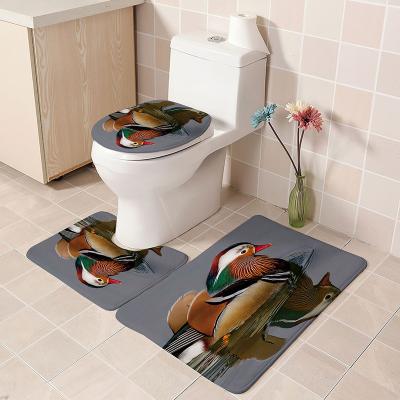 China Luxury Animal Print Three-Piece Non-Slip Foot Mat Absorbent Bathroom Bath Mat Modern Custom Flannel 3d Toilet Feet Viable Sets for sale