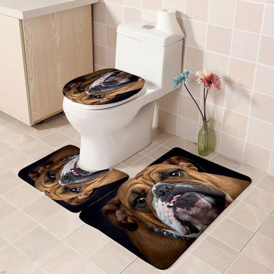 China Customized Viable Three-Piece Non-Slip Foot Mat Absorbent Bathroom Bath Mat 3d Digital Animal Series Printed Flannel Toilet Foot Sets for sale