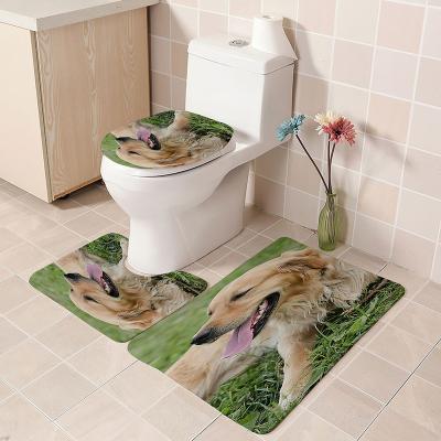 China 3d Animal Series Customized Viable Digital Printing Three-piece Non-slip Foot Mat Absorbent Flannel Bathroom Bath Mat Toiletry Sets for sale