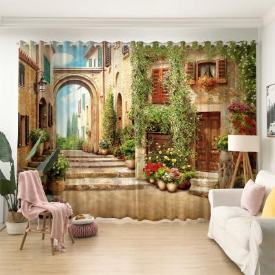 China Wholesale Custom High Quality Curtains 3D Digital Printed Curtain 3D European Landscape Blackout Style Polyester Blackout Curtains for sale