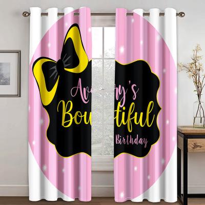 China Custom High Quality Pink Blackout 3d Kids Girls Cartoon Letters Pattern Polyester Curtains For Living Room Windows for sale