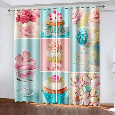 China Hot Sale Customized Blackout Cake Digital Printed 3g Polyester Fashionable Blackout Window Curtains For Living Room for sale