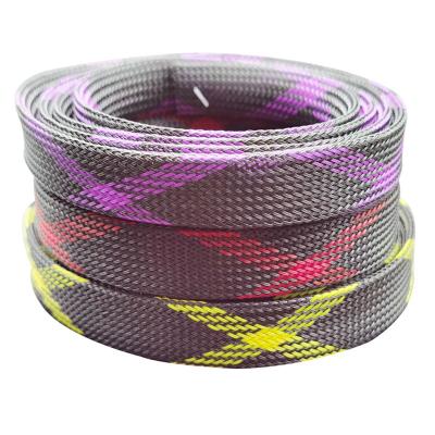 China Pattern Nylon braided sleeve Electrical wire protective expandable polyester sleeving for sale