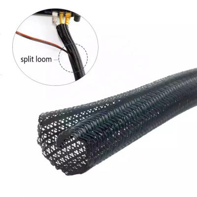 China Flame Retardant PET Braided Sleeve Self Closing Split Wrap Sleeving for sale