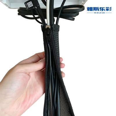 China Black Zipper Cable Sleeve Braided Wrap PET Expandable Mesh Sleeving With Zipper for sale