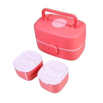 China 2 Compartment Eco Friendly Red Traditional Bento Lunch Box Accessories For Kids Children for sale