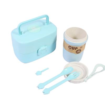 China Newcomer Kids Wheat Microwavable Biodragable Straw Leakproof 3 Compartment Bento Lunch Box With Bottle for sale