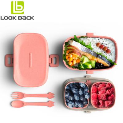 China Sustainable Japanese Traditional Pink Wheat Straw Accessories Kids Microwave Cardboard Lunch Bento Box Eco Friendly for sale