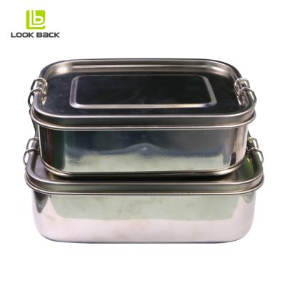 China Freshness Keeping Novelty Camping Durable Double Compartment Clamshell Container Kids Stainless Steel Lunch Box for sale