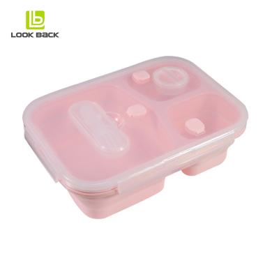 China Amazon Hot Selling Microwavable Kids Portable Food Grade Silicone Bento Lunch Box Leak-Resistant With Cutlery for sale