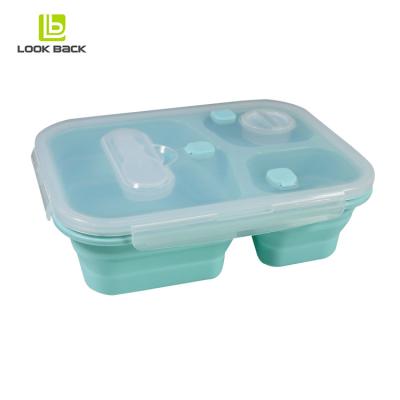 China Amazon Sustainable Hot Selling Portable Durable 3 Compartments Kids Silicone Bowl With Cutlery for sale