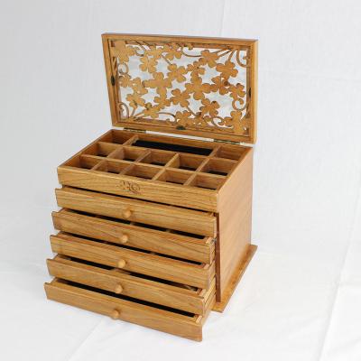 China Makeup Organizer Box OEM Jewelry Beauty Storage Handmade Wooden Tabletop Case with Drawers for sale