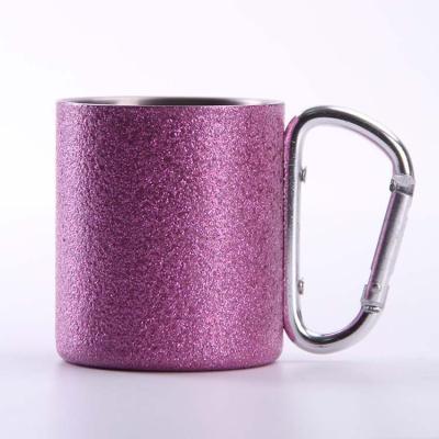 China RTS 200ml Viable Hot Wall Stainless Steel Travel Coffee Mug Carabiner Outdoor Camping Portable Double Wall Mug With Handle for sale