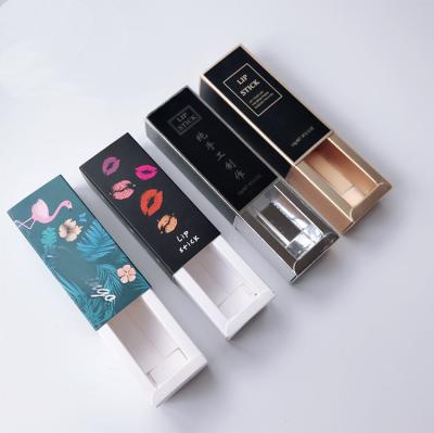 China Wholesale Cheap Customizable Recyclable No Logo Label Black Skinny Hot Stamp Lip Gloss Single Drawer On Paper Packaging Box for sale