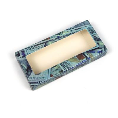 China 2021 Disposable 100 Dollar Bill Blue Empty One Window Wholesale Private Label Create Your Own Cheap Custom Brand Eyelashes Box for sale