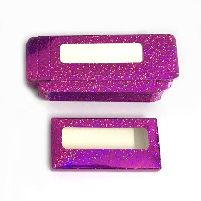 China Rose Red 25mm Holographic Strip 3d Mink Eye Lashes Box New Eyelashes 50pcs Packaging Soft Glitter Empty Recyclable Paper Card for sale