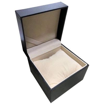 China Low Moq Flat Extended Gift Packaging Paper Boxes Black Square Retail High Quality Handmade Empty Luxury Watch With Pillow Cushion for sale